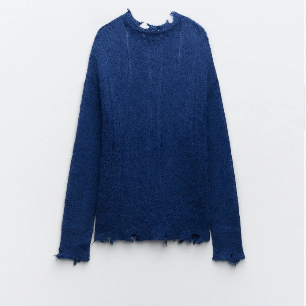 Zara ALPACA AND WOOL BLEND RIPPED KNIT SWEATER | - Picture 2 of 6